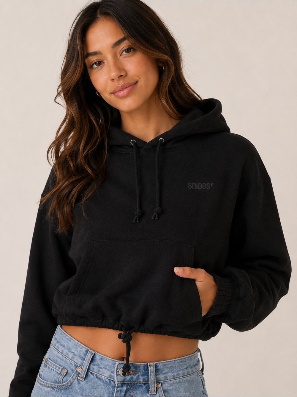 SNIPES Black Cropped Hooded Sweatshirt NWT Long Sleeve Streetwear size S